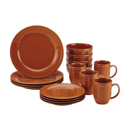 Rachael Ray Rachael Ray 55095 Cucina Dinnerware 16-Piece Stoneware Dinnerware Set; Pumpkin Orange 55095